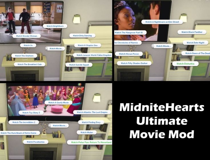 multiple pictures of people on the screen with text bubbles above them that read,'midnite hearts ultimate movie mod