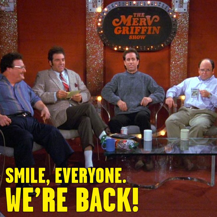 four men sitting in chairs talking to each other on the show smile everyone we're back