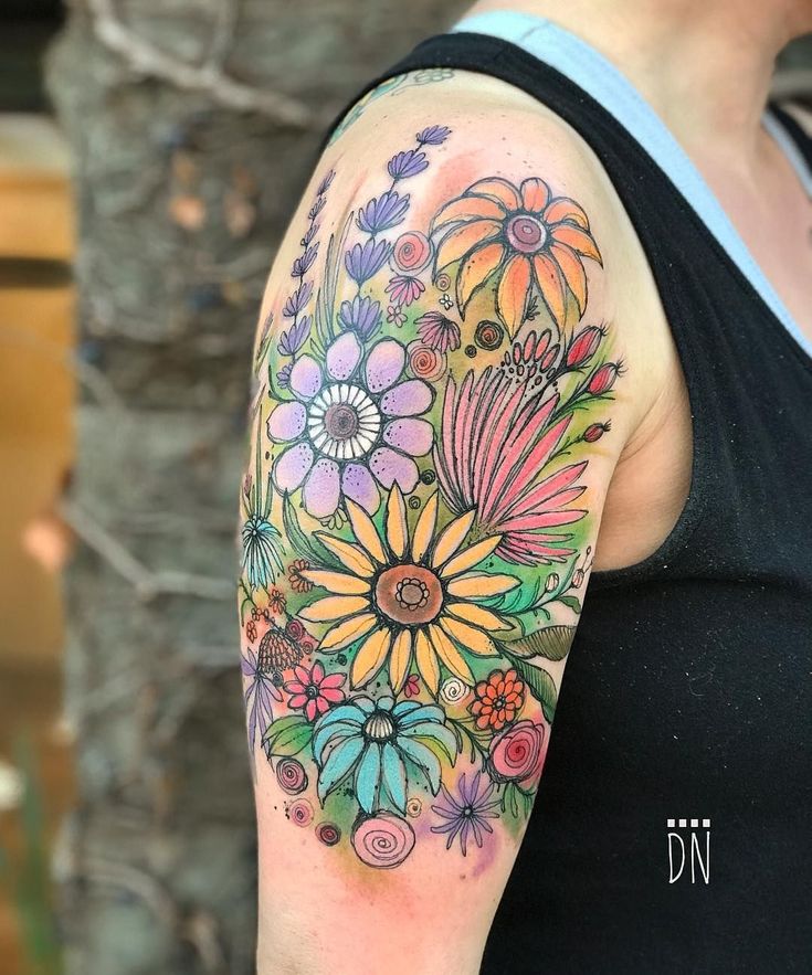 a woman's arm with flowers painted on it