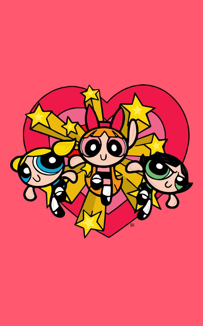 the powerpuff girls wallpaper with hearts and stars on pink background for iphone