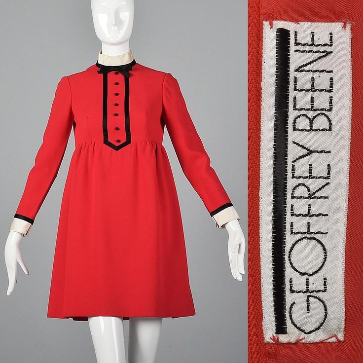 1960s Geoffrey Beene Red Wool Mini Dress Tuxedo Short Baby Doll Long Sleeve VTG  | eBay Short Dress Long Sleeves, 60s Twiggy, Dress Tuxedo, Through The Decades, Geoffrey Beene, Tuxedo Dress, Dress Long Sleeves, Darling Dress, Luxury Women Fashion