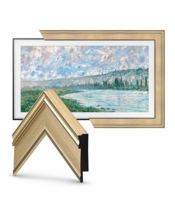 two framed paintings with one showing a lake and the other depicting a mountain range in the distance