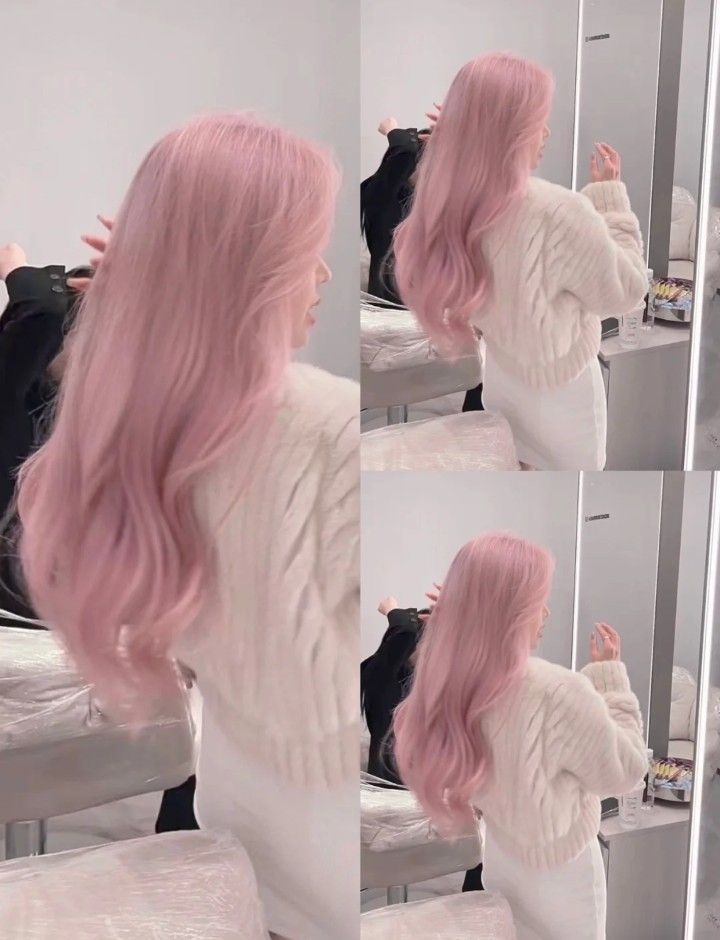 Light Pink Purple Hair, Light Pink Hairstyles, Dyed Hair Inspiration Pink, Milk Pink Hair, Light Pink Hair Color Ideas, Korean Pink Hair, Milky Pink Hair, Lavender Pink Hair, Light Purple Hair Color