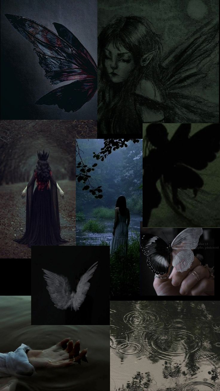 a collage of images with different types of wings and flowers on them, including a woman holding a butterfly in her right hand