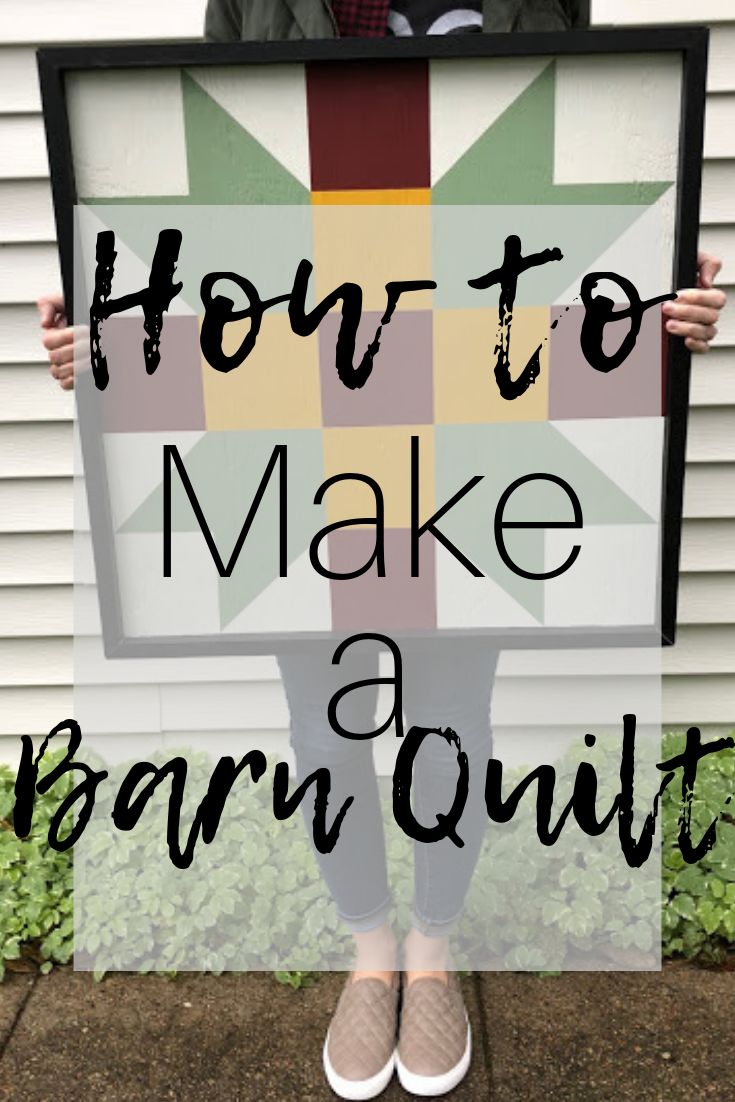 a woman holding up a framed quilt with the words how to make a barn quilt