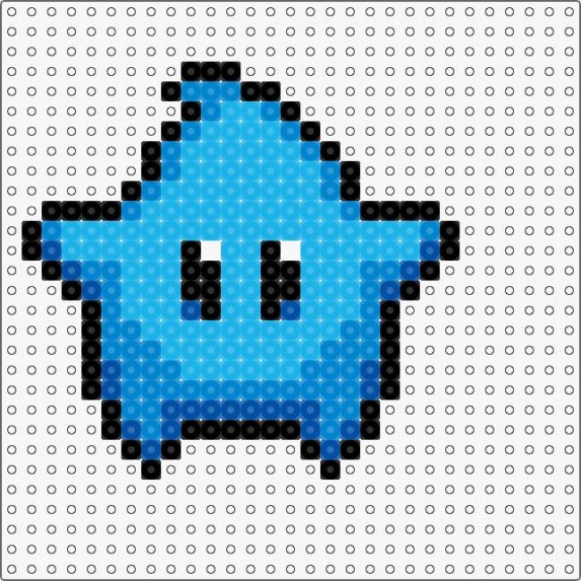 an image of a pixellated blue star in the middle of a white background with black dots