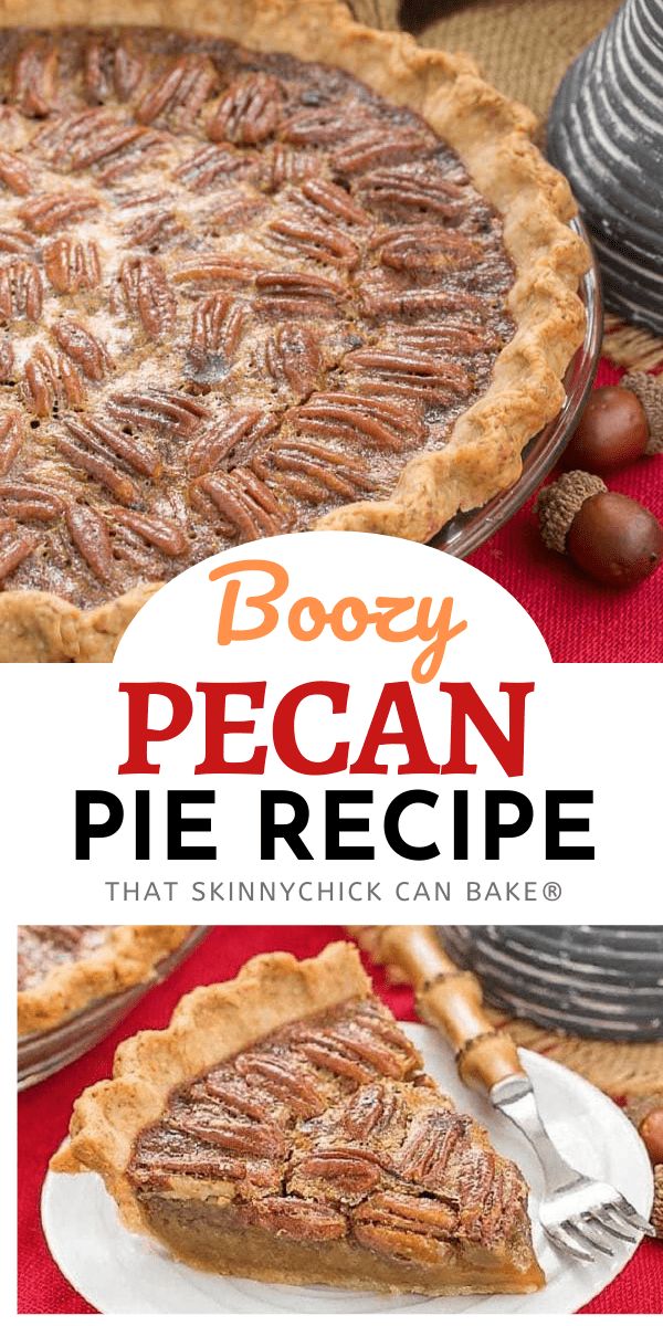 a pecan pie is shown on a red tablecloth with the title above it