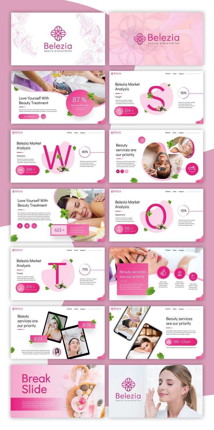 a pink and white presentation slider with images on it