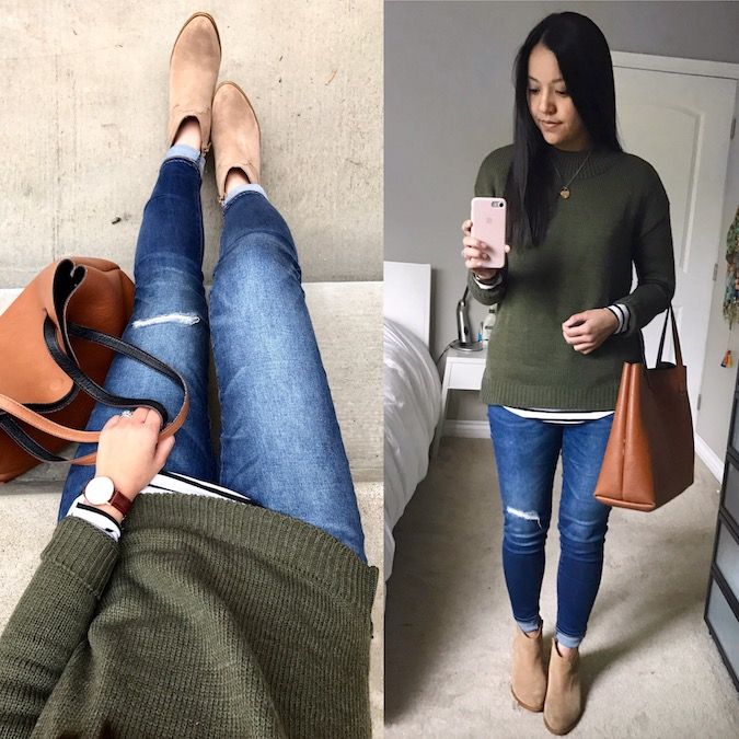 Olive Sweater Outfit, Olive Green Sweater Outfit, Green Sweater Outfit, Olive Sweater, Quoi Porter, Olive Green Sweater, Sweater Outfit, Green Sweater, Fall Winter Outfits