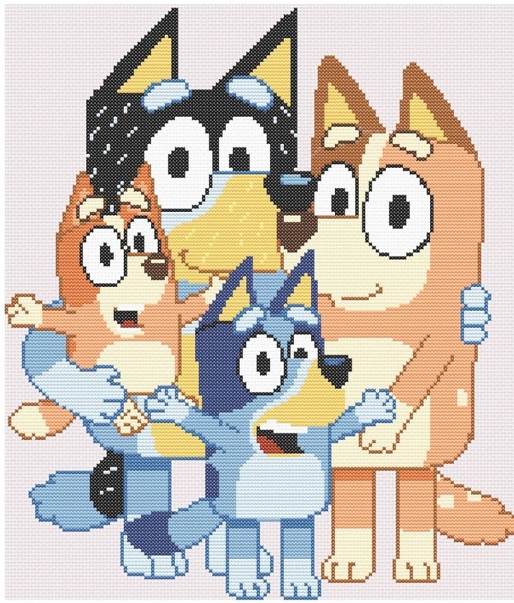 an image of cartoon characters in cross stitch