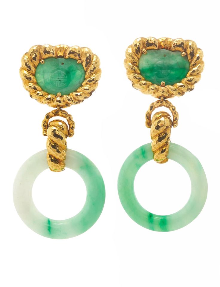 Jade Hoop Earrings-Earrings-David Webb-JP49-David Webb David Webb, Carved Jade, Luxury Earrings, Bold Jewelry, Diamond Jewelry Designs, Jade Earrings, Jade Carving, Jade Jewelry, Antique Diamond