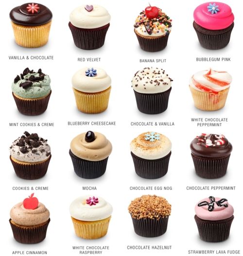 an image of cupcakes with different toppings on each one and the names