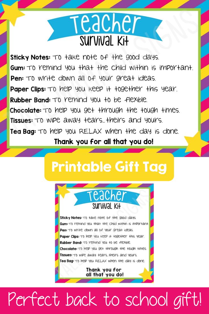 the printable teacher survival gift tag