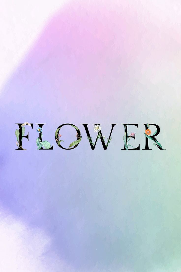 the word flower written in black letters on a pastel background