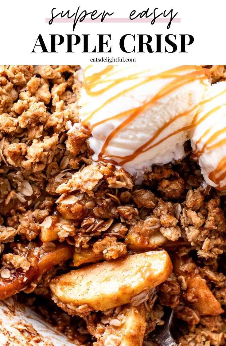 apple crisp topped with 2 scoops of vanilla ice cream and caramel sauce in pie plate Apple Crisp Recipe Small Batch, Small Batch Apple Crisp, Homemade Apple Crisp Recipe, Recipe For Apple Crisp, Quick Apple Crisp, Apple Crumb Cake Recipe, Cherry Pie Filling Recipes, Homemade Apple Crisp, Easy Apple Crisp