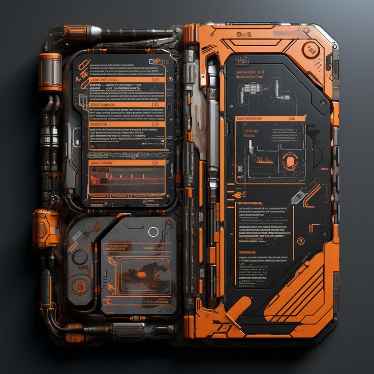 the inside of an orange and black electronic device