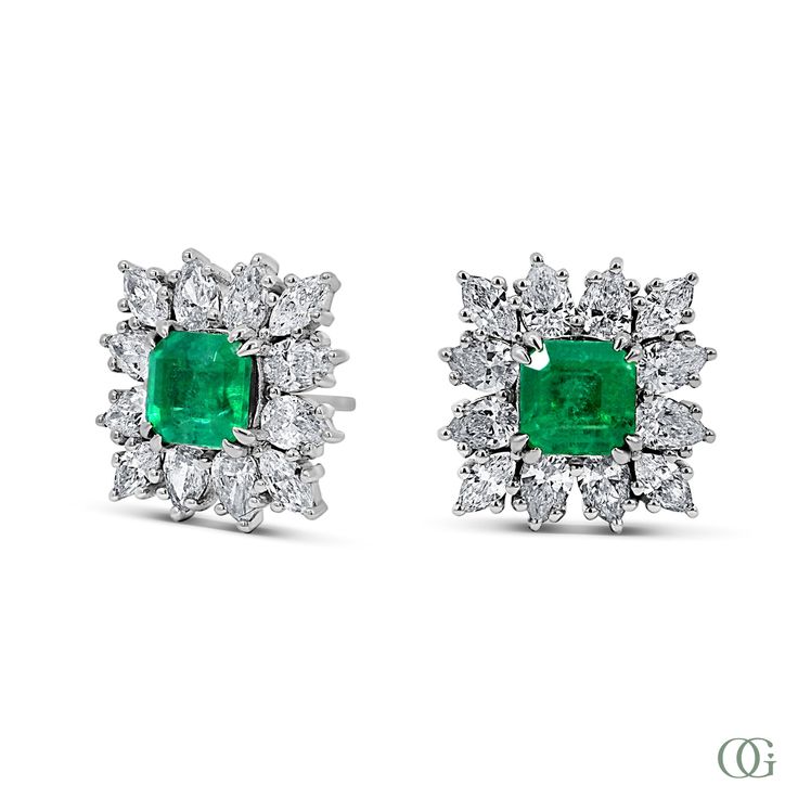 Expertly crafted with stunning emerald stones, these earrings are the epitome of elegance. The vibrant green color complements any outfit, while the high-quality materials ensure long-lasting wear. Add a touch of sophistication to your look with these timeless earrings. Luxury Green Diamond Earrings, Green Diamond Earrings With 17 Jewels For Formal Events, Green Diamond Earrings With 17 Jewels For Formal Occasions, Luxury Green Diamond Earrings With Prong Setting, Emerald Diamond Earrings For Formal Events, Formal Emerald Diamond Earrings, Emerald Diamond Earrings For Formal Occasions, Luxury Green Diamond Earrings For Wedding, Luxury Green Emerald Diamond Earrings