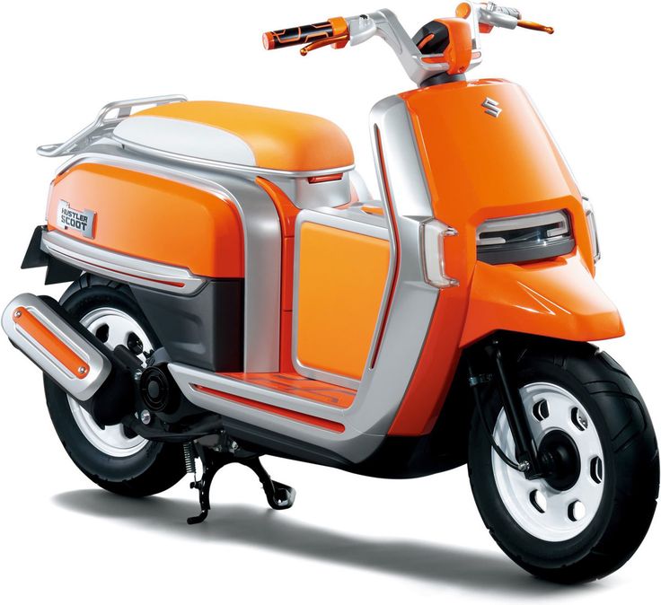 an orange and silver scooter on a white background