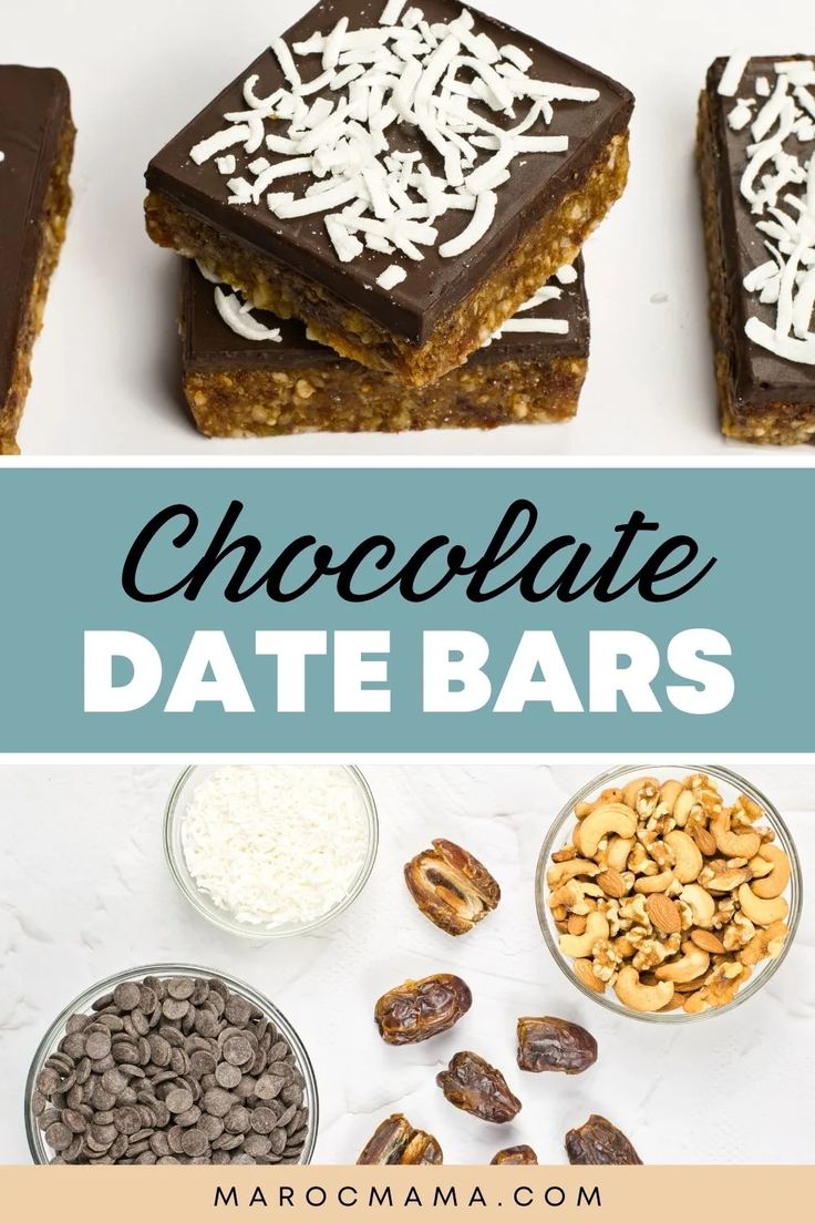 chocolate date bars with nuts and other ingredients