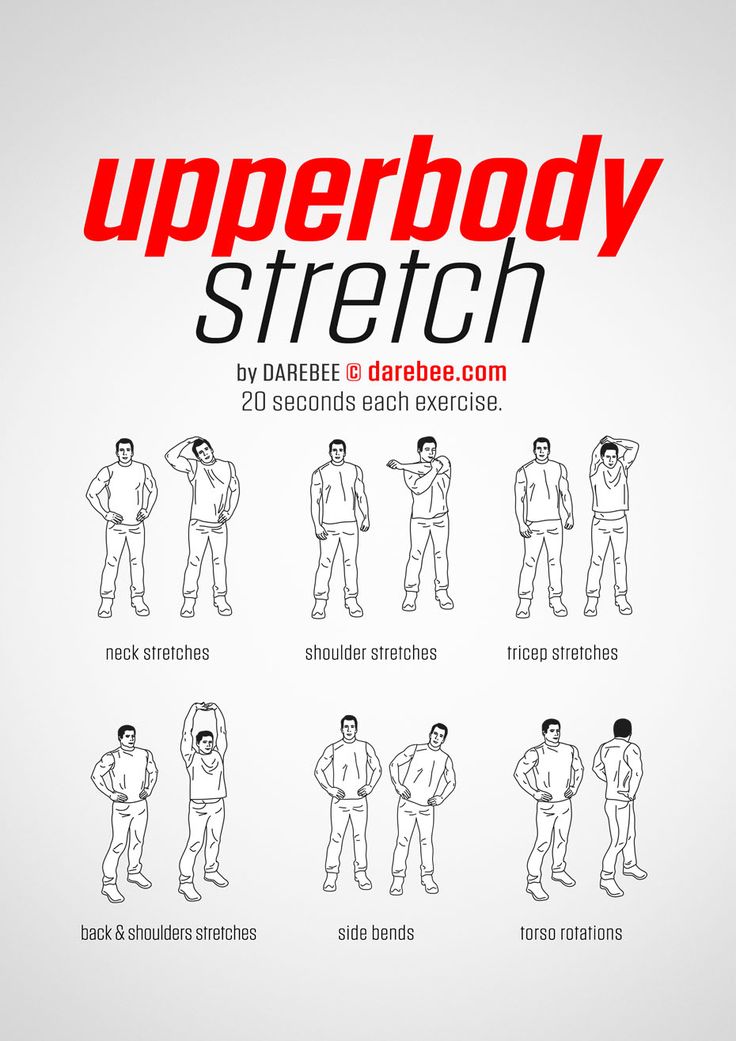 the upper body stretch chart is shown in red and white, with instructions on how to do