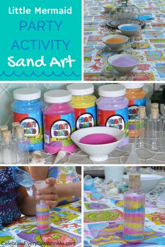 little mermaid party activity sand art is great for kids to do at the beach or pool