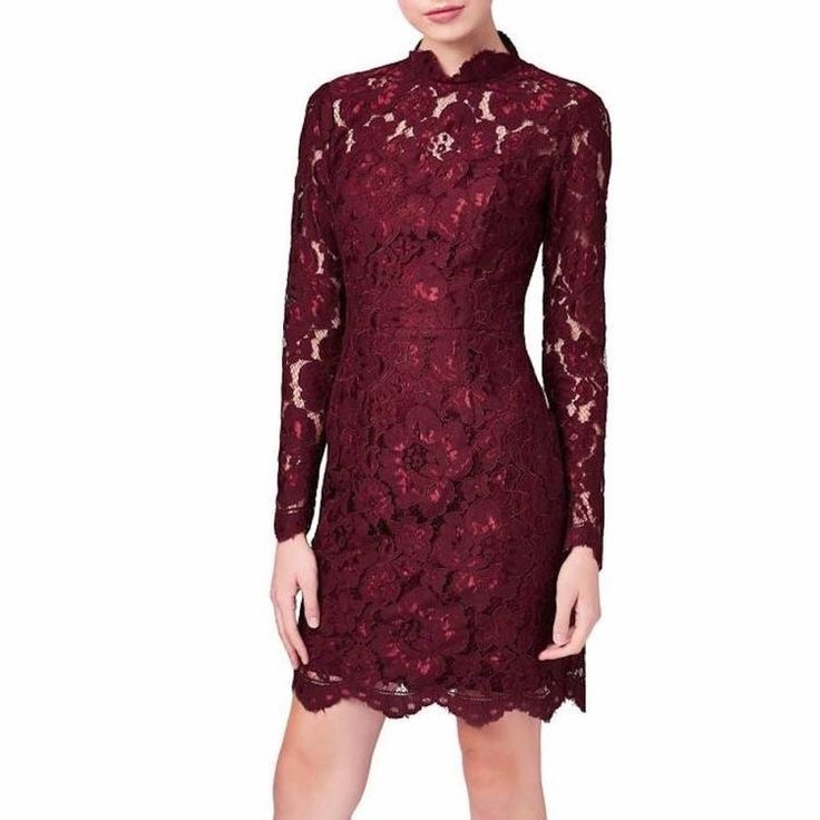 Nwt. Betsey Johnson Lace Dress. Zipper Back Long Sleeves. Size 2 Elegant Red Mini Dress For Fall, Elegant Burgundy Mini Dress For Spring, Elegant Fall Lace Dress For Night Out, Burgundy Long Sleeve Formal Mini Dress, Burgundy Dresses For Dinner In Fall, Burgundy Dresses For Fall Dinner, Burgundy Dinner Dress For Fall, Burgundy Fall Dinner Dress, Burgundy Long Sleeve Mini Dress For Cocktail