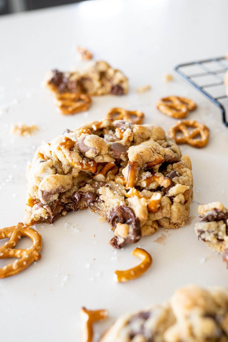 cookies and pretzels are on the counter ready to be cut into bite - size pieces