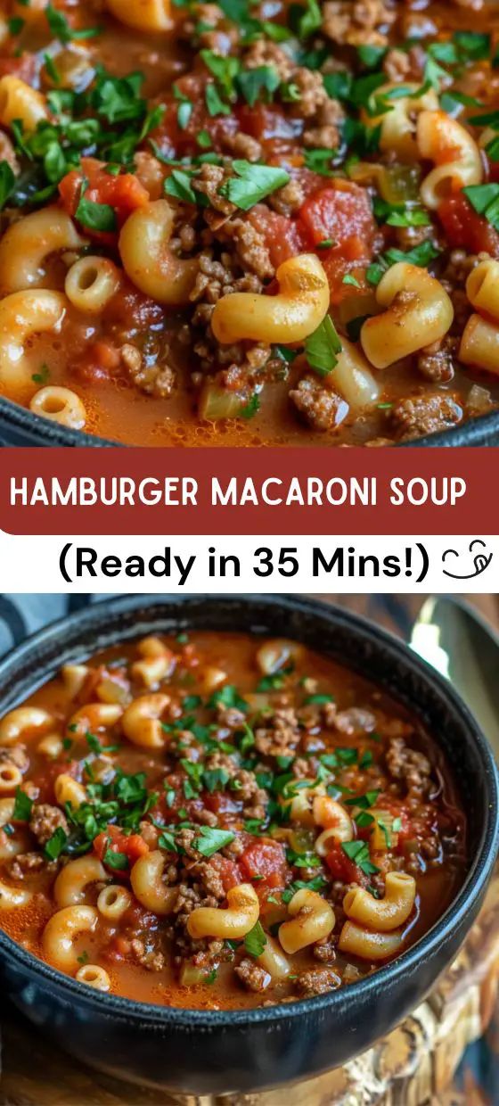 hamburger macaroni soup is ready in 35 minutes