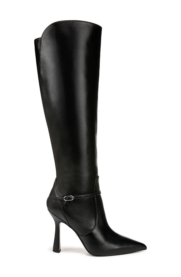 4" heel 14 3/4" shaft; 14" regular calf circumference 14 3/4" shaft; 16" wide calf circumference Side zip closure Leather upper/synthetic lining/rubber sole Imported Elegant Wide Calf Tall Boots, Formal Fitted Knee-high Boots With Leather Lining, Fitted High Shaft Leather Heeled Boots, Classic Tall Fitted Boots, Elegant Fitted Knee-high Boots With Buckle Closure, Elegant Tall Boots For Formal Occasions, Classic High Heel Knee-high Boots, Classic Knee-high Boots With High Heel, Formal Tall Boots Medium Width