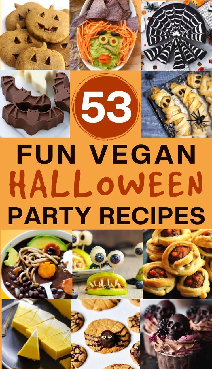 the cover of 53 fun vegan halloween party recipes is shown in orange and black