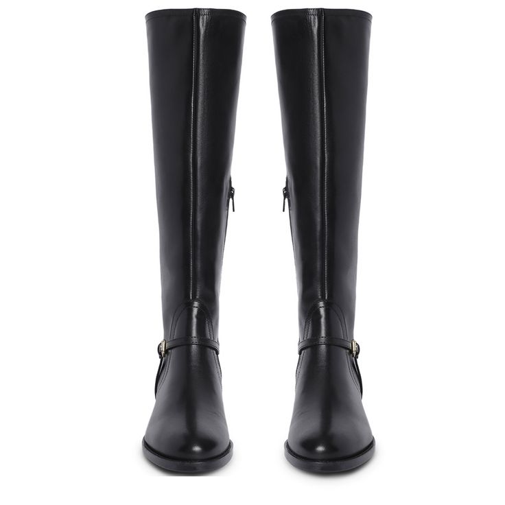 Beautifully made, these Black knee high long boots are crafted from 100% genuine leather showcasing with silver color buckled wrap strap, fleece and leather lined for a luxurious feel, padded leather footbed provides lasting comfort. Featuring leather pull tab, elasticated back panel for the perfect fit around the calf, an inside zip closure to ensure comfortably slip them on and off. These great-looking strappy boots feature a classic western style that can take you from a day in the office to Long Black Leather Boots, Strappy Boots, Long Leather Boots, Black Leather Knee High Boots, Quality Leather Boots, Leather Knee High Boots, Black Knees, Casual Date, Knee High Leather Boots