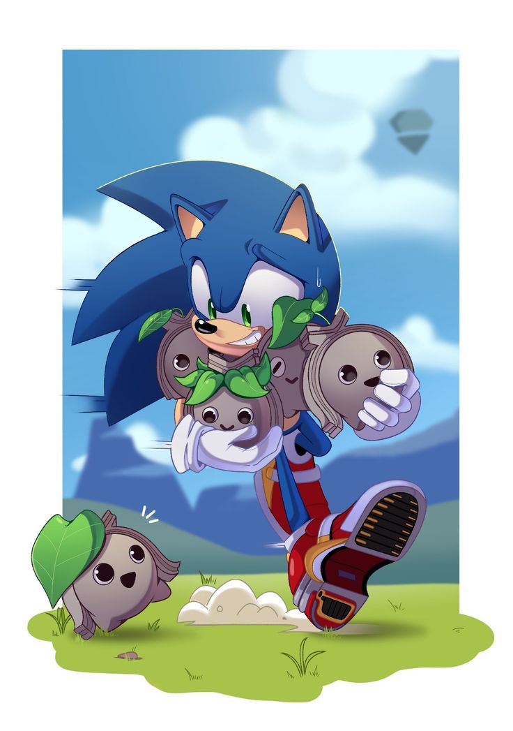 sonic the hedgehog is flying through the air with two other characters in front of him