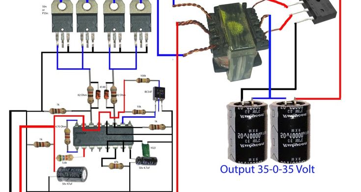 the wiring for an electrical device with three different types of wires and two other components