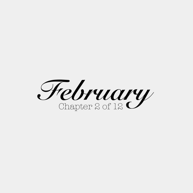 the word february is written in black on a white background