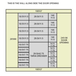 the size and width of an open door with measurements for each side, including two doors