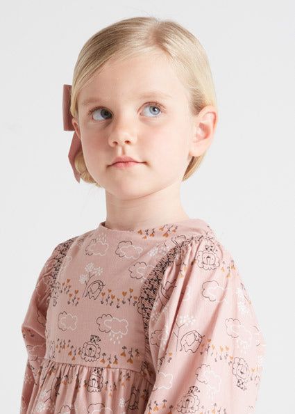 Long sleeved Dress for girl. Small opening on the back with a button fastening to allow the garment to be put on easily. Girls Smocked Dresses, Long Sleeved Dress, Sleeved Dress, Dress Girl, Print Pink, Lino Print, Smock Dress, Pitcairn Islands, Sleeves Pattern