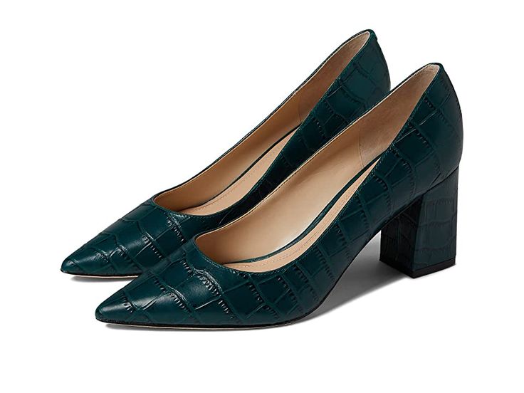 Marc Fisher LTD Zala 12 - Women's Shoes : Dark Green : A stylish, yet simple heel, the Marc Fisher LTD Zala 12 is perfect for the office as well as a night on the town. Leather upper material. Slip-on construction. Pointed toe silhouette. Breathable leather lining. Lightly padded for added comfort. Wrapped block heel. Leather outsole. Imported. Measurements: Heel Height: 2 3 4 in Weight: 9.6 oz Product measurements were taken using size 8, width M. Please note that measurements may vary by size. Sherman Oaks, Green A, Green Shoes, Marc Fisher, Leather Pumps, Womens Heels, Women's Shoes, Block Heels, Dark Green