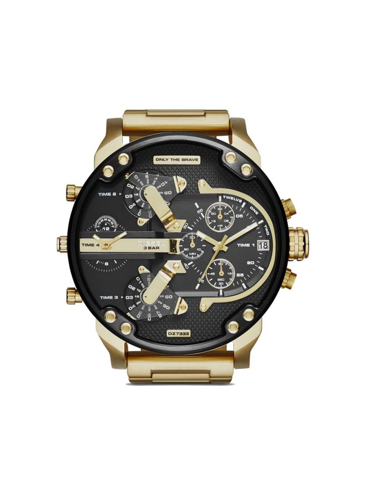 gold-tone stainless steel round face quartz movement adjustable link bracelet clasp fastening index hands screw-down crown chronograph counters This item comes with a standard two-year warranty from the brand. Diesel Watch, Bracelet Clasps, Round Face, Quartz Movement, Quartz Watch, Link Bracelets, Fashion Watches, Chronograph, Bracelet Watch