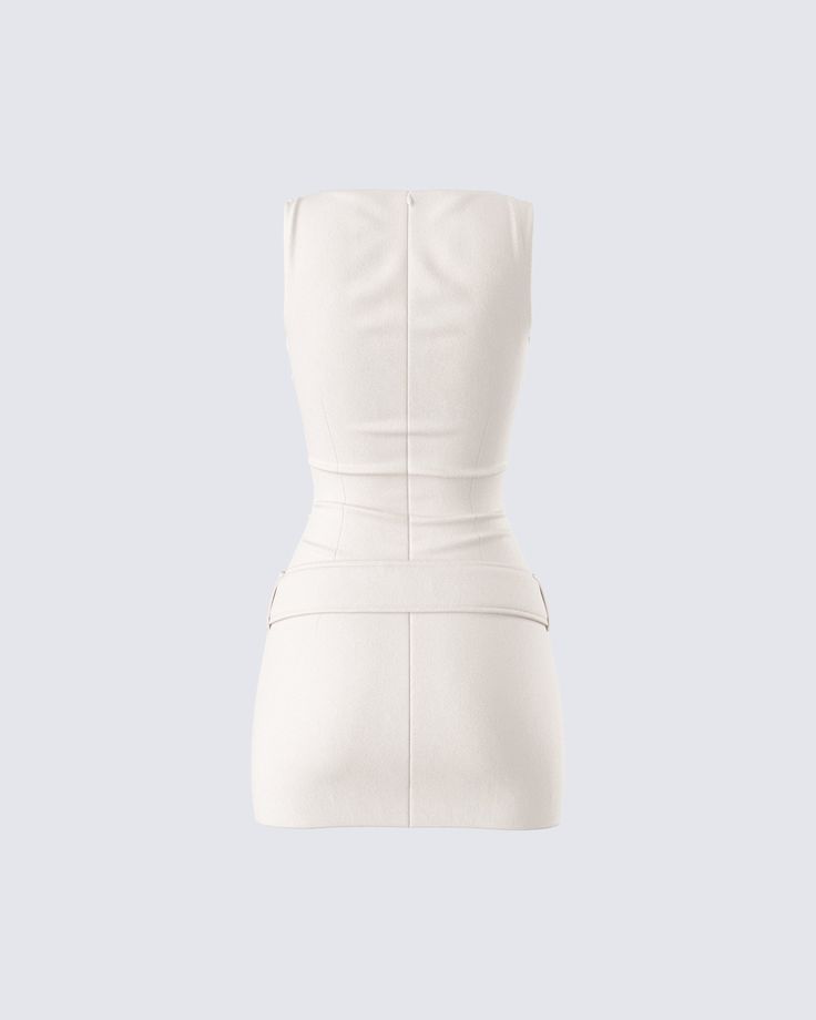 Nothing compares to a baddie in a put together look 🤍 Made from plain weave fabric and complete with a bodycon style, a wide belt, and a boat neckline - this ivory micro mini dress will make it clear that you did not come to mess around 👏 Fitted Belted Dress For Night Out, Beige Mini Length Bodycon Dress, White Mini Dress With Back Zipper, Fitted Beige Mini Dress In Chic Style, Chic Fitted Beige Mini Dress, Chic Beige Fitted Mini Dress, Fitted Beige Mini Dress Chic Style, Elegant Belted Mini Dress For Summer, Cream Bodycon Mini Dress For Party