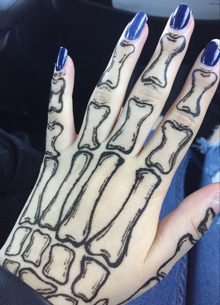 a woman's hand with blue and black designs on it