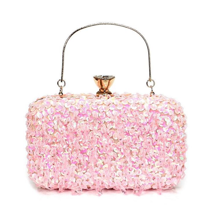 Buy Pink Sequins Top Handle Evening Box Clutch Purse With Chain Strap Worldwide Free shipping and return, color: Pink , material: Sequin Black Suite, Formal Purse, Pink Sequin Top, Silver Sequin Top, Gold Sequin Top, Sequin Purse, Sequins Top, Beaded Clutch Bag, Black Sequin Top