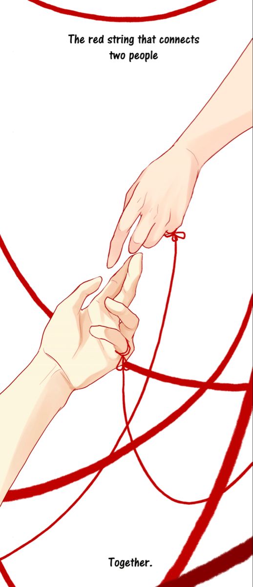 two hands reaching for each other with red string attached to them and the words together