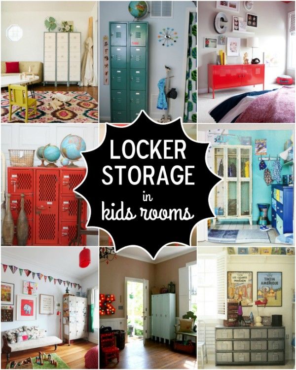 a collage of pictures with the words locker storage in kids'rooms on them