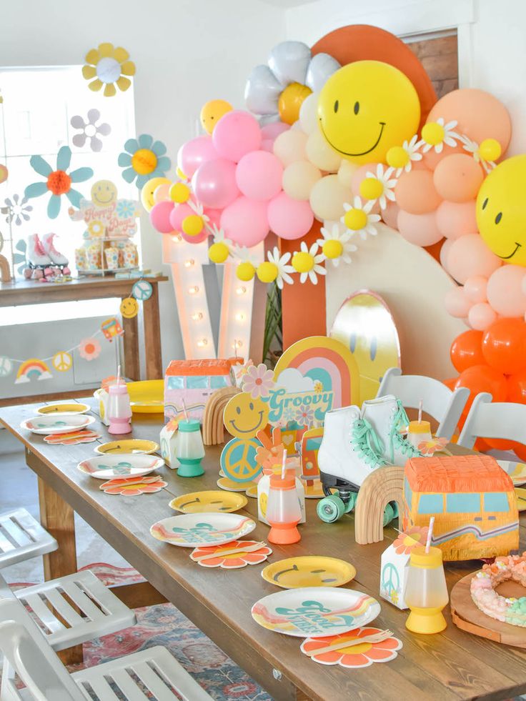 a collage of flowers, balloons, and other items is shown in this image