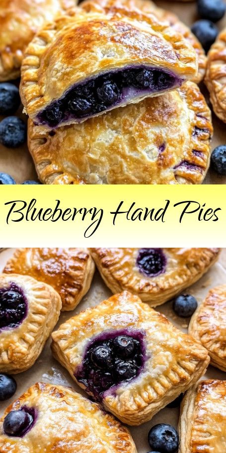 blueberry hand pies on a table with the words blueberry hand pies