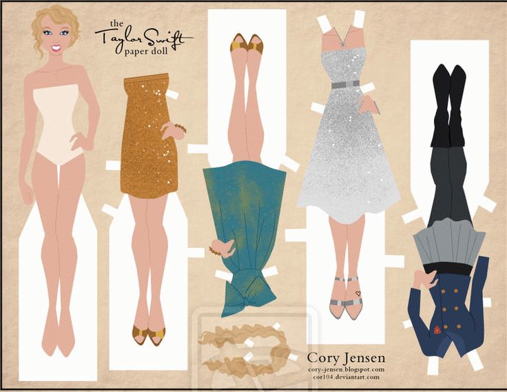 the paper doll is wearing different dresses and shoes