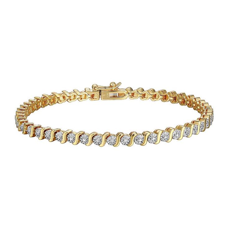 Make your outfit shine with this Sarafina diamond accent S-link tennis bracelet. Make your outfit shine with this Sarafina diamond accent S-link tennis bracelet. Nickel free Metal: brass Length: 7.25 in. Packaging: boxed Plating: 14k gold flash plated, silver tone Finish: polishedDIAMOND DETAILS Total weight: less than 1/10 ct. Color grade: I-J Clarity: I5 Shape: round Setting: pave Diamond weights are approximate. Diamond Total Weights may vary between .01 and .13 ct. Some diamonds consist of f Bracelets Tennis, Dainty Bracelet, Dainty Bracelets, Tennis Bracelet Diamond, Tennis Bracelet, Pure Silver, Jewelry Trends, Fine Silver, Pave Diamonds