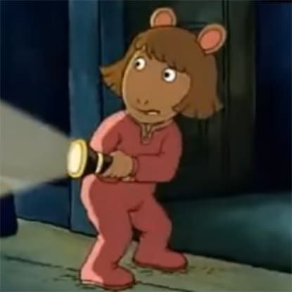 a cartoon character is holding a flashlight in her hand