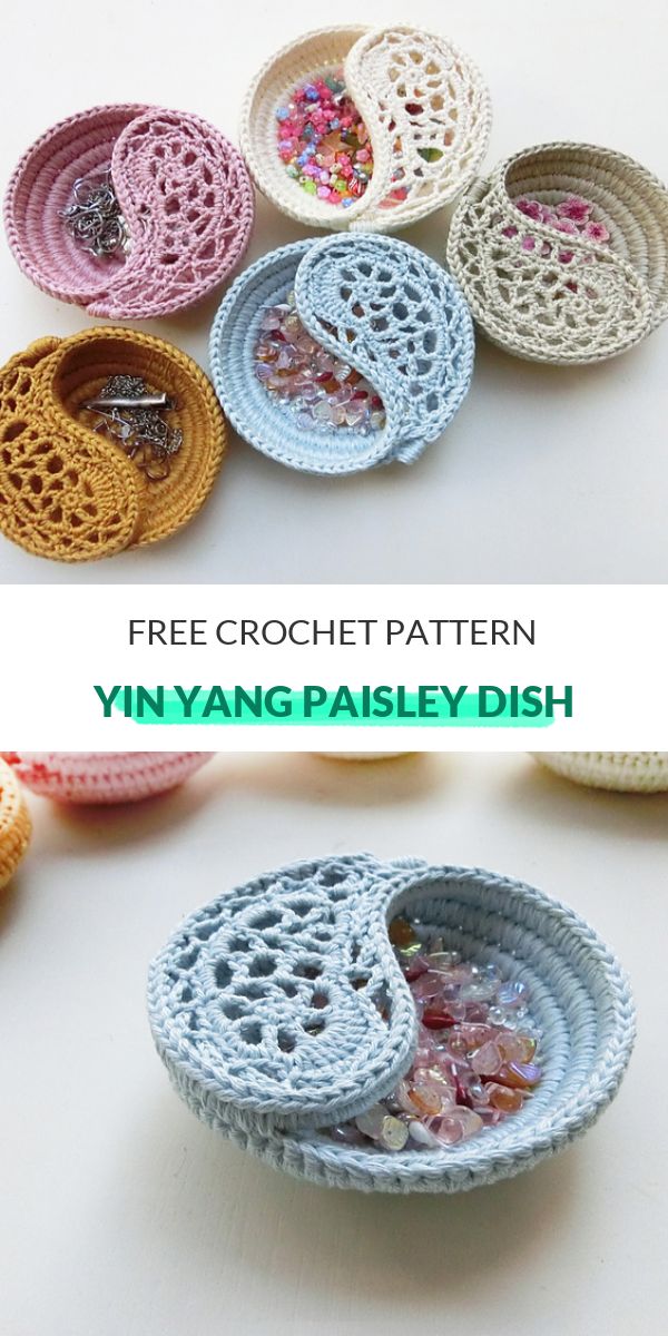 several crocheted dishes are shown with the words, free crochet pattern