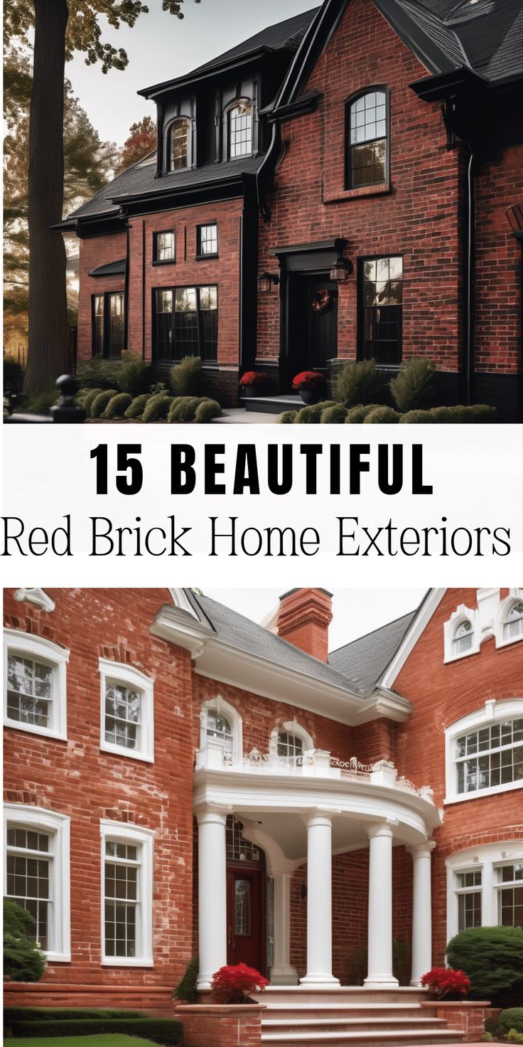 red brick with black trim exterior Brick Ranch Exterior Color Schemes, Beautiful Red Brick Homes, Red Brick Homes With Black Trim, Two Story Brick Home Exterior Makeover, Painted Brick Split Level Exterior, Transforming Brick Exterior, Brick House Remodel Exterior, Traditional Two Story Exterior, Modernize Red Brick Exterior